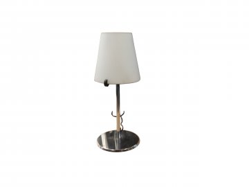 Tischlampe MINIEMILIA Säule und Fuß Chrom, H.36cm, Milchglasschirm weiß und blau,Martinelli
