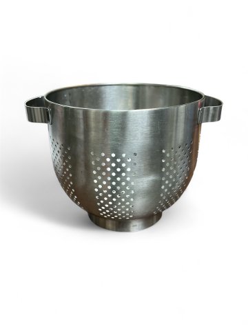 Sieb,Edelstahl,Nudelsieb, rund, Metall, m. seitl. Griffen, auf Sockel, H 20cm, ø 21cm
