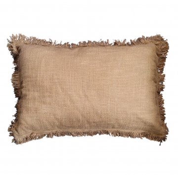 Kissen 40x60, beigebraun, grob gewebt, rundum Fransen