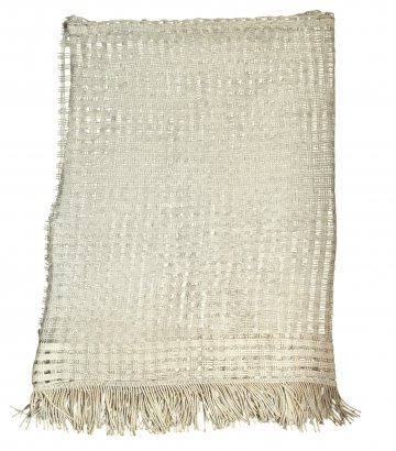 Gardine/Schabracke, ca.180x60cm, beige, große Netzstruktur, Karomuster durch verdickten Faden, mit Fransen