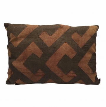 Kissen 32x58, schokobraun, Jute, aufgenähte Ethnomuster in dunkelbraun