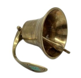 Glocke an geschwungenem Wandhalter, 12cm, Messing, mit Klöppel