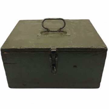 Transportkiste aus Holz, mit Metallbeschlägen, Olivgrün, Militär, Vintage