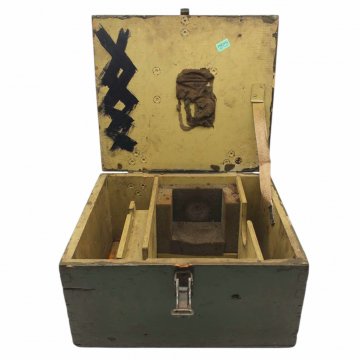 Transportkiste aus Holz, mit Metallbeschlägen, Olivgrün, Militär, Vintage