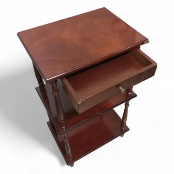 Beistelltisch, Holz, glatt, rot braun, mit Schublade und 2 Ablagen, 40x30cm, H: 70cm