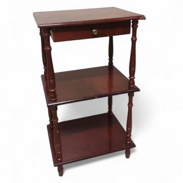 Beistelltisch, Holz, glatt, rot braun, mit Schublade und 2 Ablagen, 40x30cm, H: 70cm