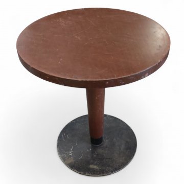 Kneipentisch, rotbraun lackiert, Säule konisch, Tellersockel Metall schwarz, ø70