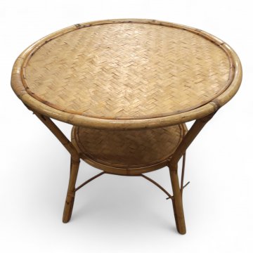 Tisch, Bambus/Rattan, Zwischenboden, Beine eingeknickt, ø60