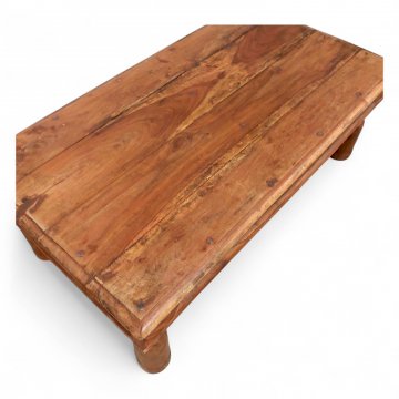 Couchtisch, Teak dkl.braun, Beine gedrechselt, Eckeisenbögen, L110xB60xH40