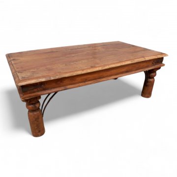 Couchtisch, Teak dkl.braun, Beine gedrechselt, Eckeisenbögen, L110xB60xH40