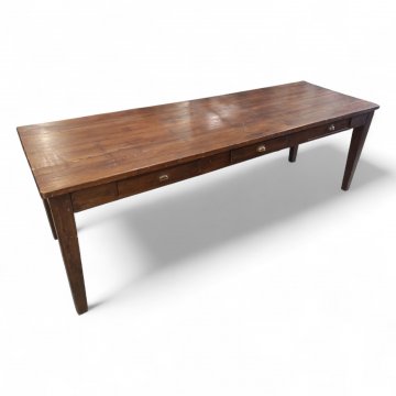 Tisch, Weichholz dkl.braun gebeizt, Beine konisch, 3 Schübe, L240xB80xH80
