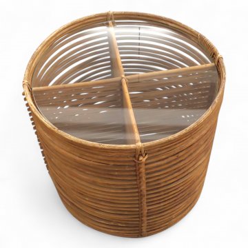 Beistelltisch, Rattan, gestäbt, H 41, Ø 47, Kreuzstege, Platte (eingelegt,abnehmbar) blau