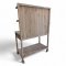 Pflanztisch, Holz grau verwittert, integrierte Rückwand mit 2 Ablagen, 2 Schubladen, Ablage unten, auf Rollen, H/B/T 180x120x60