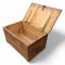 Truhe, Holz Dunkelbraun, Klappdeckel, seitl.Tragegriffe (rostig), H/B/T 47x85x57