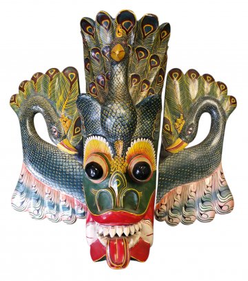 Chinesische Wandmaske, Drachenkopf, Holz, bemalt, Antik