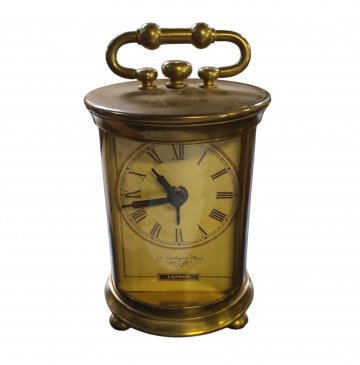 Wecker, Messing, Säulenform, 3 Kugelfüßchen, Henkel, H: 14cm, LONDON