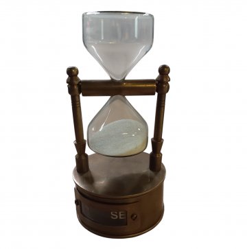 Sanduhr / Stundenglas,  Messinghalterung mit Kompass im Sockel, Ø 4cm , H: 12cm
