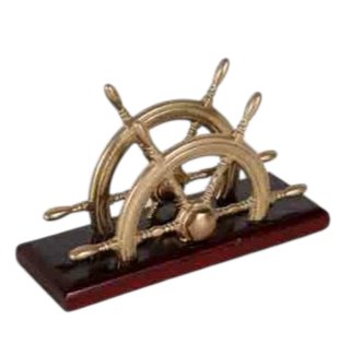 Briefständer Steuerrad Messing Mahagoniplatte 21x8x12cm