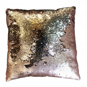 Kissen 45x45, Pailletten zum Wenden, kupfern und golden, Rückseite Stoff rosa