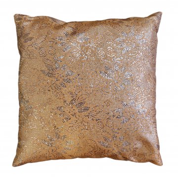 Kissen 40x40. orange, florales Muster aus silberfarbenem Metallgarn