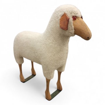 Schaf, Kunstfell beige, Holzbeine, Lederohren, Schulterhöhe 60