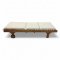 Liege/Gartenliege, Teak, Kopfteil mehrfach verstellbar, Ausziehtisch, 2 Räder, Auflage beige, H/B/T 40x200x65