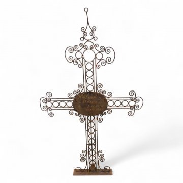 Grabkreuz, Schmiedeeisen, H150, mittig ovale Platte, verziert