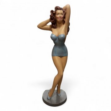Figur PIN-UP GIRL, Fiberglas, Kleidung h´blau, Sockel grau, H175