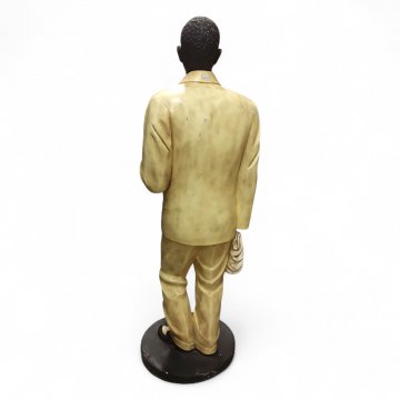 Figur LUIS ARMSTRONG, Fiberglas, gelber Anzug, Mikrofon/Trompete, Sockel schwarz, H182