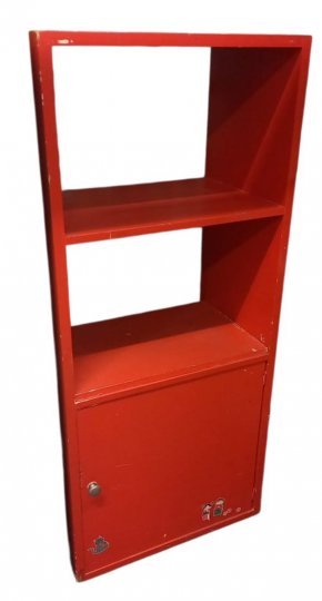 Regal rot m. 2 offenen Fächern u.1 Tür, 62x40, h 140cm