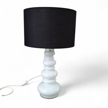 Tischlampe Glas weiß, gestuftes Ringmuster, Körper beleuchtet, 1-flg. E27 + 1-flg. E14
