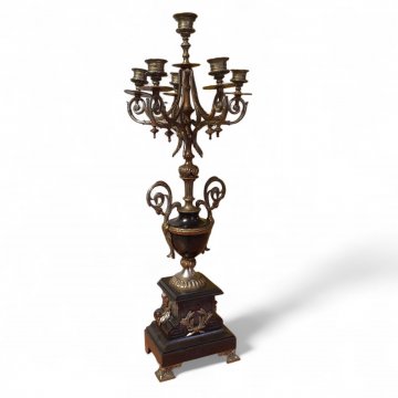 Kerzenleuchter, EMP, Marmorsockel schwarz, Bronzebeschlagen, Marmoramphore schwarz, 5+1flg., Kerzenständer 