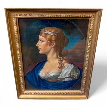 Bild PORTRÄT DOROTHEA GRÄFIN EYBEN - 1776 - 1811, Glas, Holzrahmen gold, 73,5x60, ZW