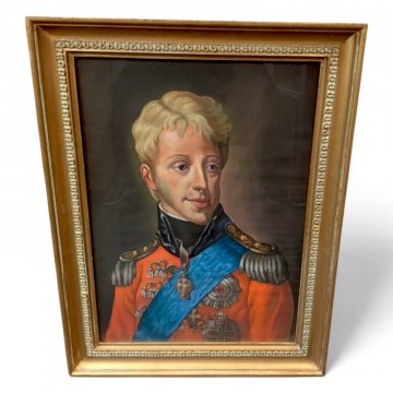Bild PORTRÄT CHRISTIAN VII von DÄNEMARK - 1749 - 1808, Glas, Holzrahmen gold, 73,5x60, ZW