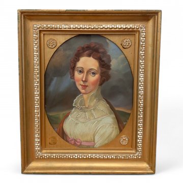 Bild PORTRÄT ELISE SCHUBERT - ADELIGE DAME - 18.Jahrhundert, Glas, Holzrahmen gold, 49x41, ZW