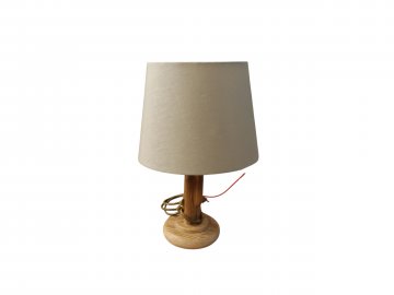 Tischlampe, Sockel und Säule Buche, zylindrischer Schirm