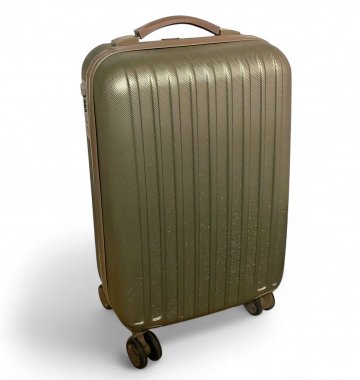 Trolley Koffertrolley, Kunststoff, klein, bronze, hellbraun, Rillenoptik, vier Rollen, Reißverschluss, decent