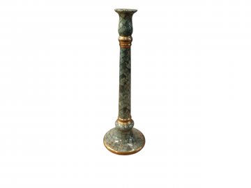 Kerzenleuchter, Keramik beige-grün, Rautenmuster, Goldverzierungen, 44cm hoch