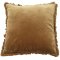 Kissen 45x45, goldgelb Samt, Rückseite bräunlich Samt, rundum Fransen in braun