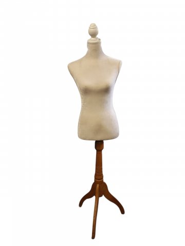 Schneiderpuppe, weißer Velour Bezug, Holzfuss  