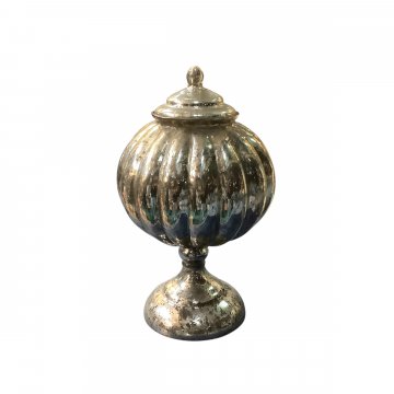 Vase, Deckelvase, Glas, silber, Pokal, H: 50cm