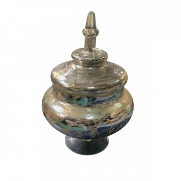 Vase, Deckelvase, Glas, silber, Pokal, H: 38cm