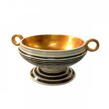 Schale, Amphore, 2 Griffe, beige / schwarz gestreift, innen gold, H: 23cm
