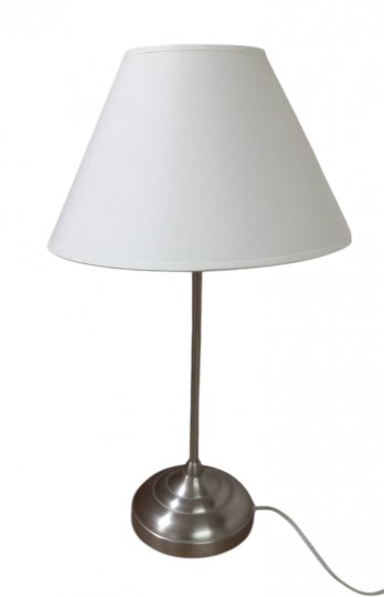 Tischlampe, Fuß Alu satiniert, m. Zugkette, h 54 cm, Schirm extra