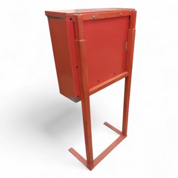 Kaugummiautomat, Metall orange/grau, 3er ( Flummis,Kaugummikugeln u. Bonbon) voll funktionstüchtig, H/B/T 50x56x20, freistehend auf Ständer