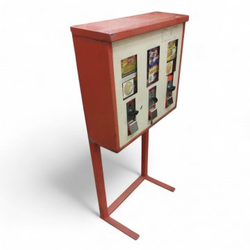 Kaugummiautomat, Metall orange/grau, 3er ( Flummis,Kaugummikugeln u. Bonbon) voll funktionstüchtig, H/B/T 50x56x20, freistehend auf Ständer