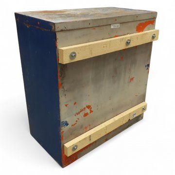 Kaugummiautomat, Metall blau/grau, 2er (1x Überraschungskugeln, 1x Kaugummi),starke Gebrauchsspuren, H/B/T 55x51x28, voll funktionstüchtig