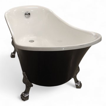 Badewanne,PARIS, Acryl, außen schwarz, verchromte Löwenfüße, incl. nostalgie Standarmatur mit Flügelreglern und Handbrause