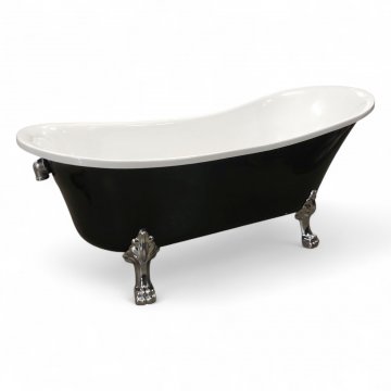Badewanne,PARIS, Acryl, außen schwarz, verchromte Löwenfüße, incl. nostalgie Standarmatur mit Flügelreglern und Handbrause