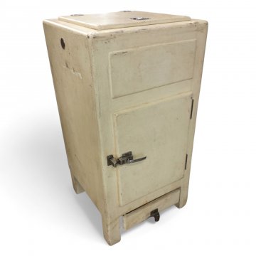 Kühlschrank/Eisschrank ESCHENBACH, Holz beige lackiert, H90xB/T50, Klappe, Tür, 4-füßig, Chromgriff